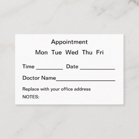 Benoeming van vrouwelijke gezondheidsarts visitekaartje (Achterkant)