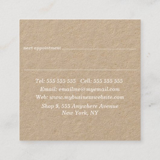 Benoeming van White Lace Kraft Square Stylist Afsprakenkaartje (Achterkant)