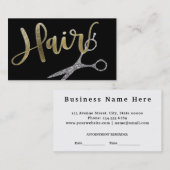 Benoeming voor Black and Gold Glam Haarstylist Afsprakenkaartje (Voorkant / Achterkant)