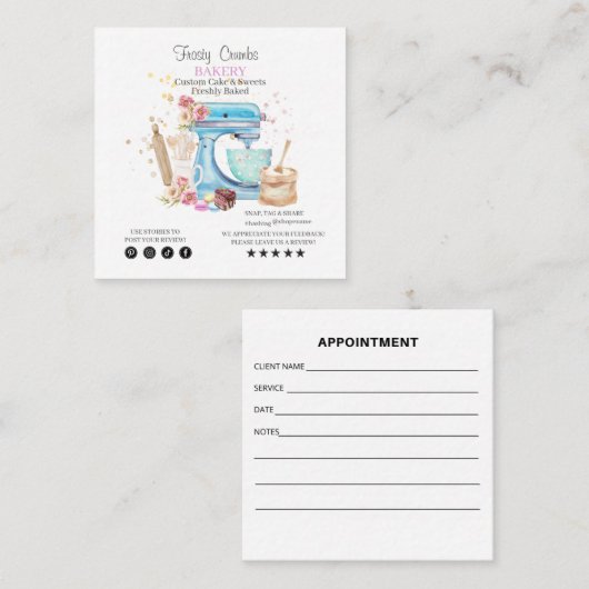 BENOEMING waterverf Bakery Business Vierkante Visitekaartje (Voorkant / Achterkant)