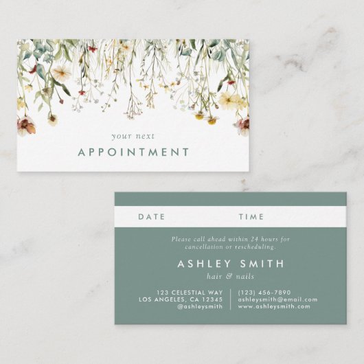 Benoemingskaart geperste bloemen afsprakenkaartje (Voorkant / Achterkant)