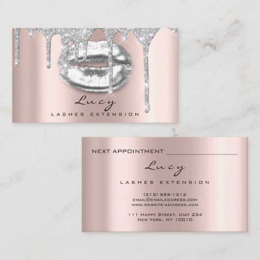 Benoemingskaart Lips Glitter Drift Makeup Grey Afsprakenkaartje (Voorkant / Achterkant)