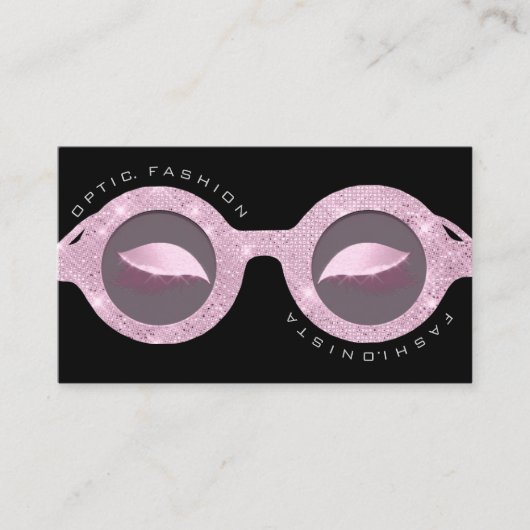 Benoemingskaart Optisch Roos Glitter Black Glasses Contactkaartje (Voorkant)