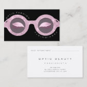 Benoemingskaart Optisch Roos Glitter Black Glasses Contactkaartje (Voorkant / Achterkant)