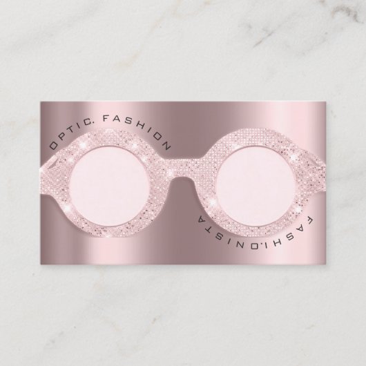 Benoemingskaart Optisch Roos Glitter Metal Glasses Contactkaartje (Voorkant)