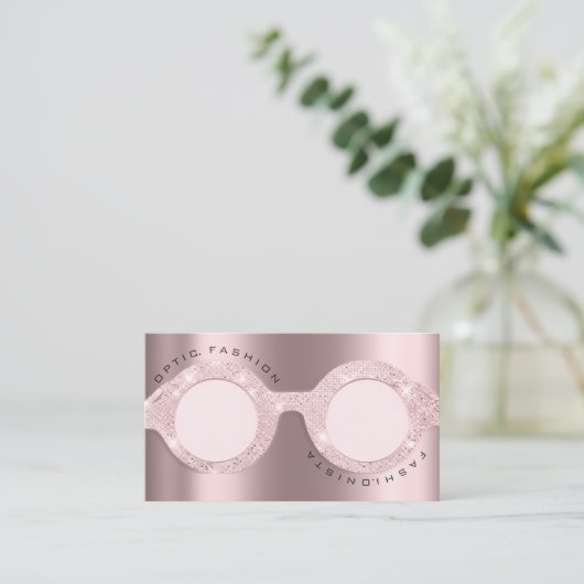 Benoemingskaart Optisch Roos Glitter Metal Glasses Contactkaartje (Staand voorkant)