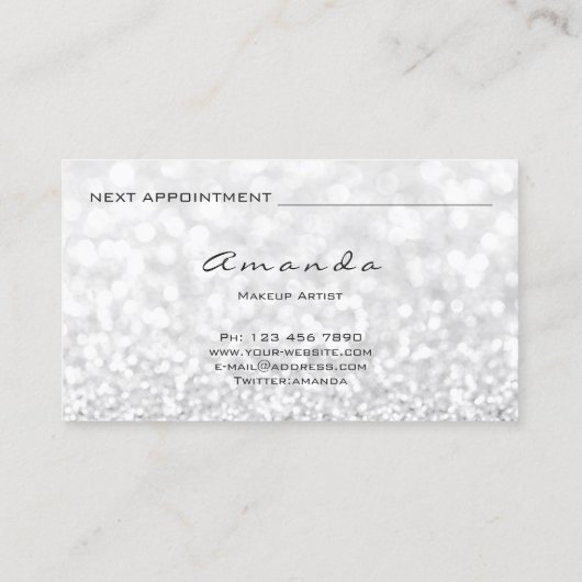 Benoemingskaart Silver Glitter Makeup Artist Lash Afsprakenkaartje (Achterkant)