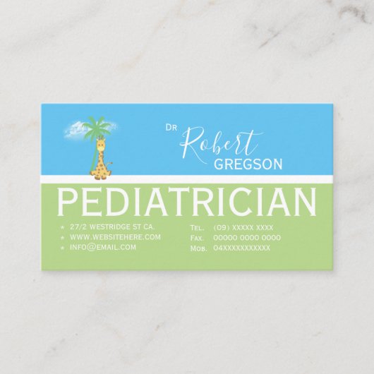 Benoemingskaart voor Giraffe kinderarts Contactkaartje (Voorkant)