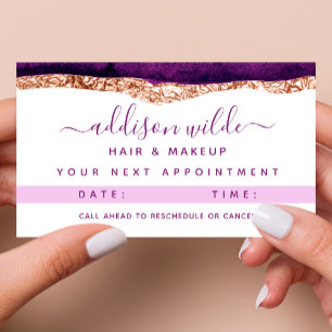 Benoemingskaart voor Paarse en Gold Waterverf Afsprakenkaartje