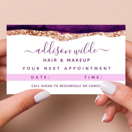 Benoemingskaart voor Paarse en Gold Waterverf Afsprakenkaartje
