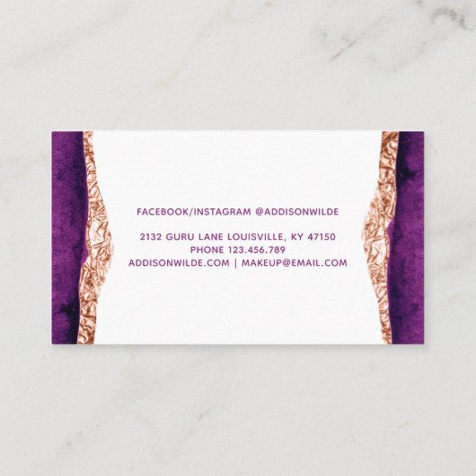 Benoemingskaart voor Paarse en Gold Waterverf Afsprakenkaartje (Achterkant)