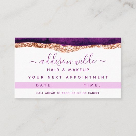 Benoemingskaart voor Paarse en Gold Waterverf Afsprakenkaartje (Voorkant)
