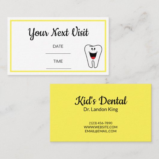 Benoemingskaart voor tandarts visitekaartje (Voorkant / Achterkant)