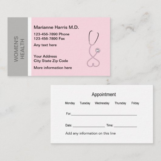 Benoemingskaarten voor vrouwelijke gezondheidsarts afsprakenkaartje (Voorkant / Achterkant)