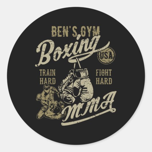 Ben's Gym Boxing MMA Retro Design voor de naam Ben Ronde Sticker (Voorkant)