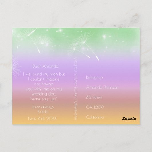 Bent u Bridesmaid Dandelion Paarse Mint Ombre? Briefkaart (Achterkant)