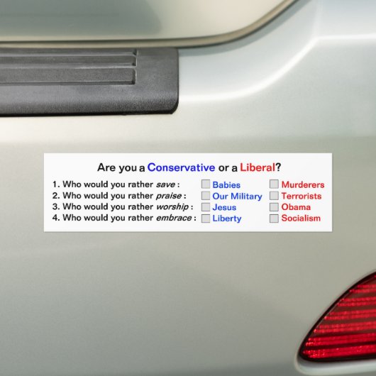 Bent u conservatief of liberaal? bumpersticker (Op auto)