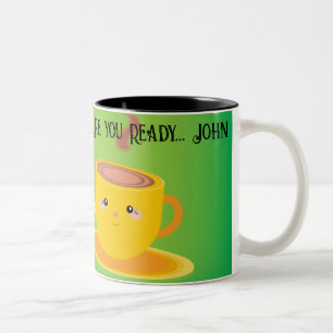 Bent u klaar tekst naam theekopjes koffiekopjes mo tweekleurige koffiemok