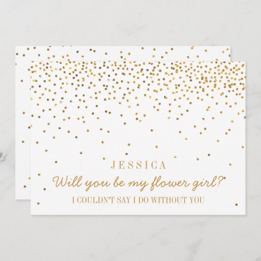 Bent u mijn Bloemenmeisje  Gold Confetti? Kaart (Voorkant / Achterkant)
