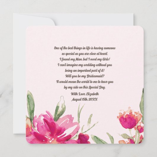 Bent u mijn Bridesmaid? Aangepaste uitnodigingskaa Kaart (Achterkant)