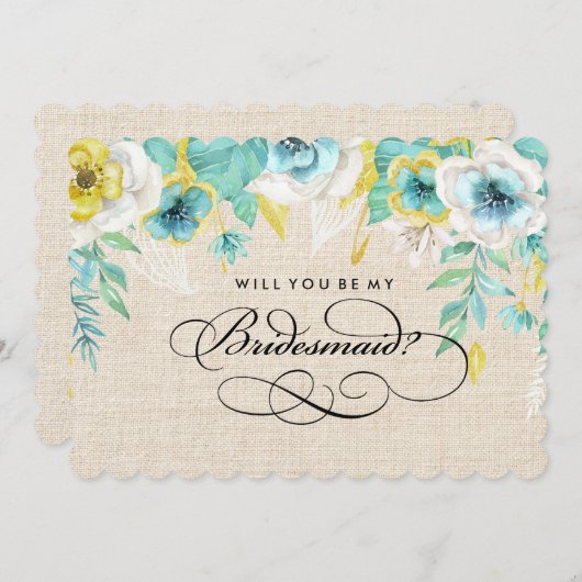 Bent u mijn Bridesmaid? Aquarel Bloemen Kaart (Voorkant / Achterkant)