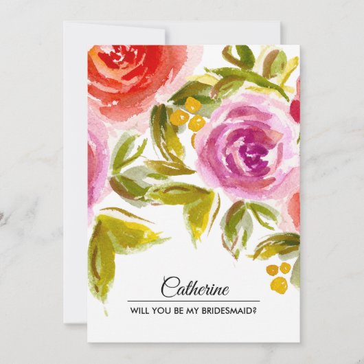 Bent u mijn Bridesmaid? Aquarel Bloemen Kaart (Voorkant)