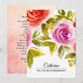 Bent u mijn Bridesmaid? Aquarel Bloemen Kaart (Voorkant / Achterkant)