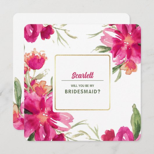 Bent u mijn Bridesmaid? Aquarel Bloemen Kaart (Voorkant / Achterkant)
