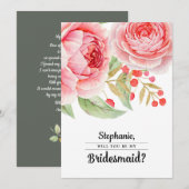 Bent u mijn Bridesmaid? Aquarel Bloemen Kaart (Voorkant / Achterkant)