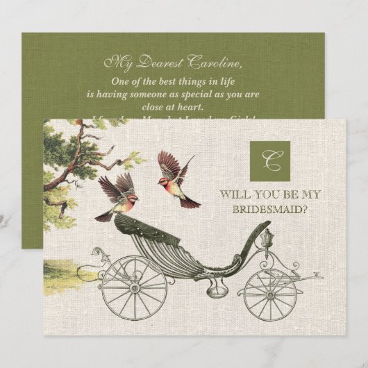 Bent u mijn Bridesmaid?  Art Burlap Kaart (Voorkant / Achterkant)