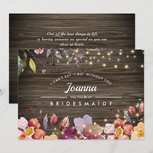 Bent u mijn Bridesmaid? Barn Wood Floral Kaart (Voorkant / Achterkant)