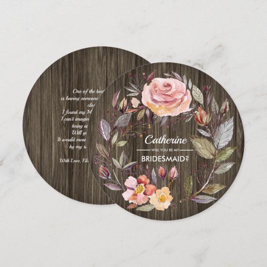 Bent u mijn Bridesmaid? Barn Wood Floral Kaart (Voorkant / Achterkant)