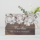 Bent u mijn Bridesmaid? Barn Wood White Lace Kaart (Staand voorkant)