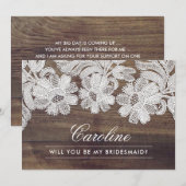 Bent u mijn Bridesmaid? Barn Wood White Lace Kaart (Voorkant / Achterkant)