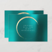 Bent u mijn Bridesmaid Blauwgroen Green Gold Minim Kaart (Voorkant / Achterkant)