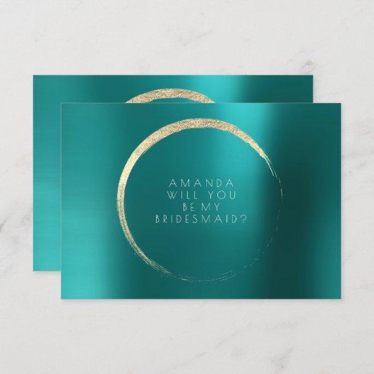 Bent u mijn Bridesmaid Blauwgroen Green Gold Minim Kaart (Voorkant / Achterkant)