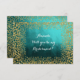 Bent u mijn Bridesmaid Blauwgroen Vip Gold Confett Kaart