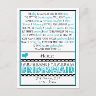 Bent u mijn Bridesmaid? Blue/Black GODDAUGHTER Kaart