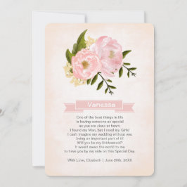 Bent u mijn Bridesmaid? Blush Pink Peonies Kaart