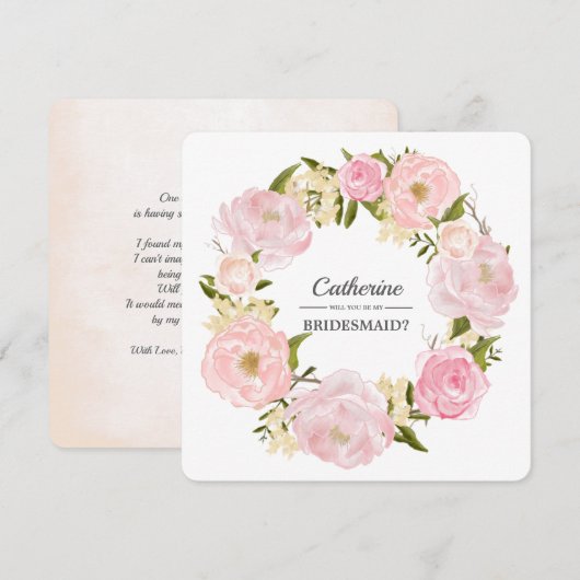 Bent u mijn Bridesmaid? Blush Pink Peony Wreath Kaart (Voorkant / Achterkant)