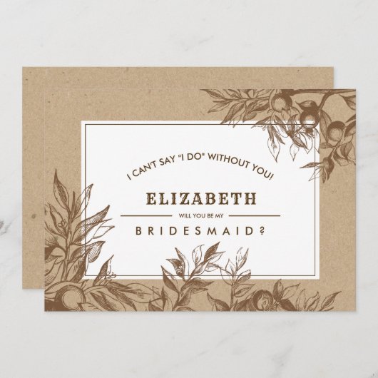 Bent u mijn Bridesmaid? Botanisch kraftpapier Kaart (Voorkant / Achterkant)