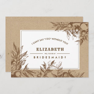 Bent u mijn Bridesmaid? Botanisch kraftpapier Kaart