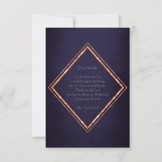 Bent u mijn Bridesmaid Copper Diamond Glam Navy? Kaart (Achterkant)