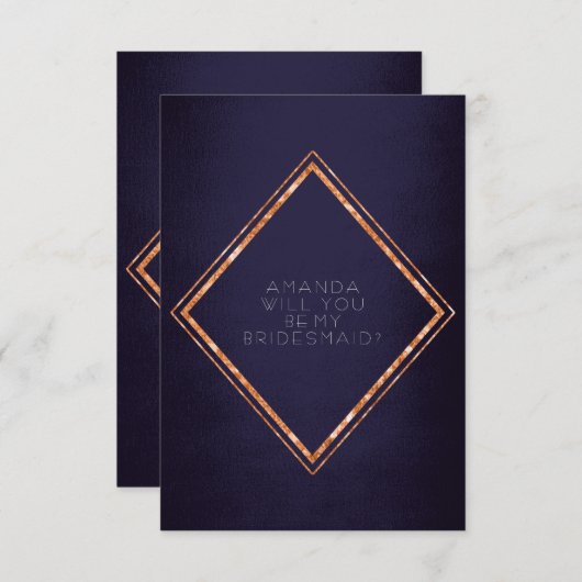 Bent u mijn Bridesmaid Copper Diamond Glam Navy? Kaart (Voorkant / Achterkant)