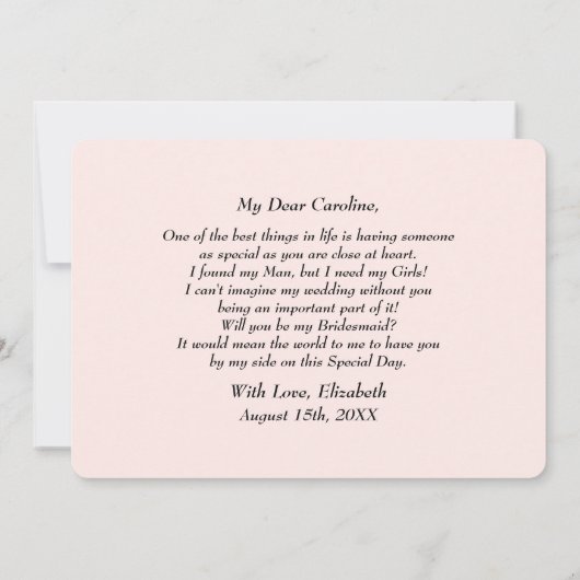 Bent u mijn Bridesmaid? Elegant Blush Pink Kaart (Achterkant)