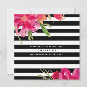Bent u mijn Bridesmaid? Fuchsia Black Floral Kaart (Voorkant)