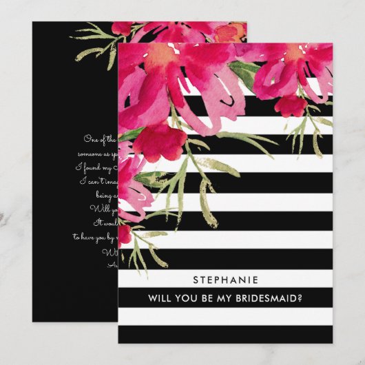 Bent u mijn Bridesmaid? Fuchsia Floral Kaart (Voorkant / Achterkant)