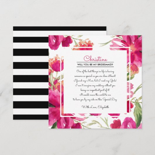 Bent u mijn Bridesmaid? Fuchsia Floral Kaart (Voorkant / Achterkant)