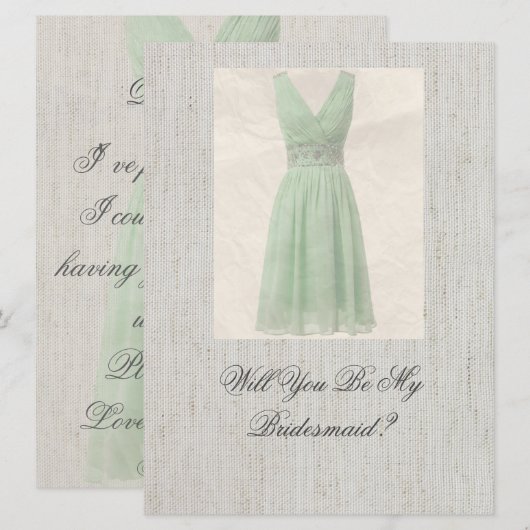 Bent u mijn Bridesmaid  groene uitnodiging? Kaart (Voorkant / Achterkant)