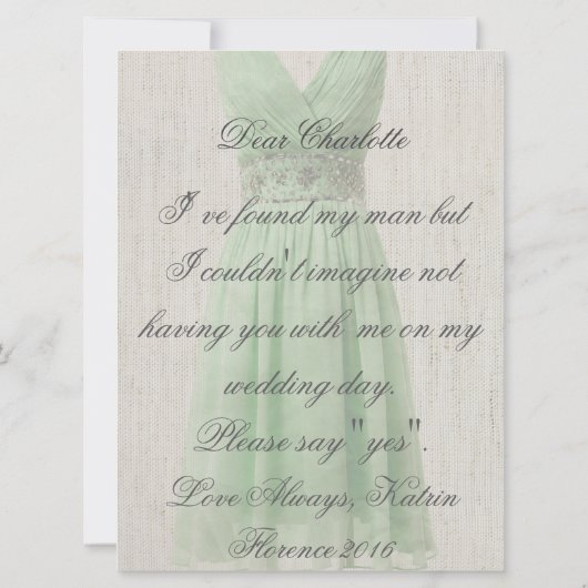 Bent u mijn Bridesmaid  groene uitnodiging? Kaart (Achterkant)